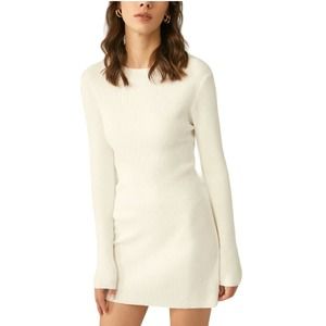 COMMENSE Ribbed Crewneck Sweater Dress, White - Size XS NWT